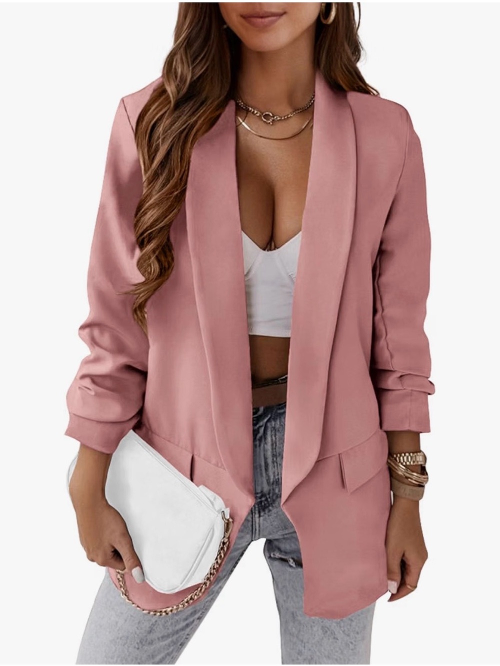 PrettyGarden Blush Pink Open-Front Blazer Jacket - NWT size Med